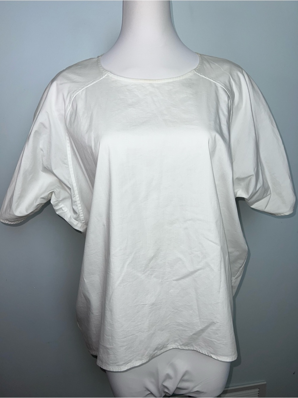 Douchanglee White Cotton Ruched Sculptural Sleeve Blouse Top Size 36